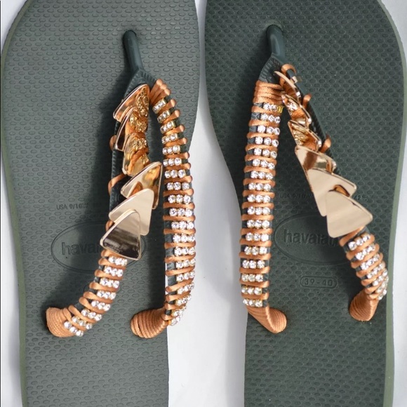 NEW Havaianas Flip Flops Olive/Gold US9/10W-39/40 - Picture 4 of 6